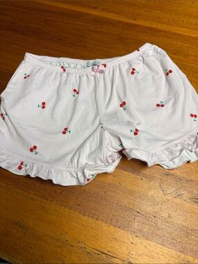 Pink Cherry-Print Ruffle Sleep Shorts